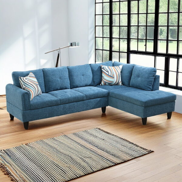 Hommoo Flannel Living Room Furniture Sets, 4-Seat Couches and Sofa Set, L Shaped Couch Set Sectional Sofa Set for Home, Apartment, Dorm, Blue(No Ottoman)
