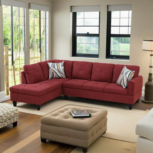 Hommoo L Shaped Couch Set Sectional Sofa Set, Flannel Living Room Furniture Sets, 4-Seat Couches and Sofa Set for Home, Apartment, Dorm, Red(No Ottoman)