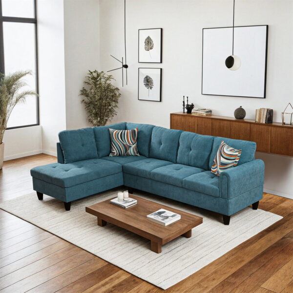 Hommoo Modern Flannel Living Room Furniture Sets Sectional Couches and Sofas, L-Shaped Sectional Couch Sofa, Green(No Ottoman)