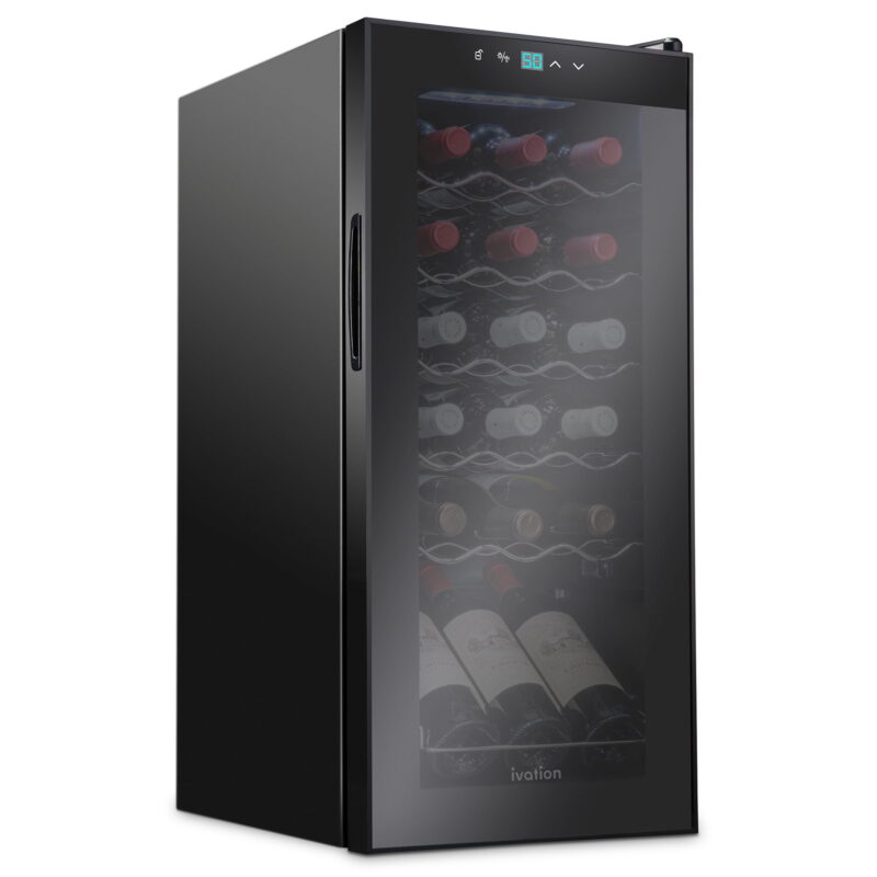 Ivation 18 Bottle Compressor Wine Cooler Refrigerator Large Freestanding Wine Cellar Glass Door Black
