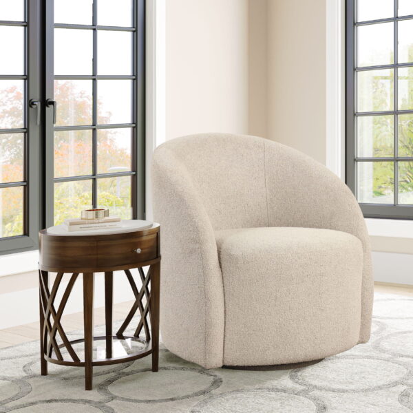 Lifestyle Solutions Briars Art Deco Style Swivel Accent Chair, Khaki Boucle Fabric