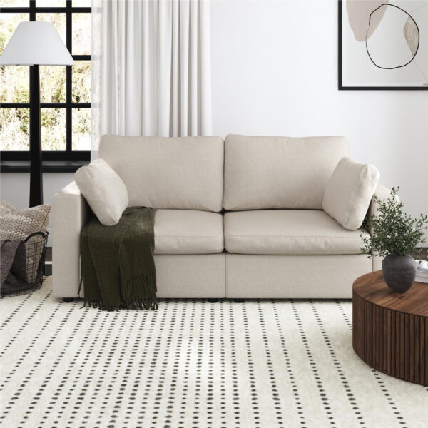 Mainstays Chatham Cloud 74" 3 Seater Upholstered Sofa Couch Modular Design, Cream