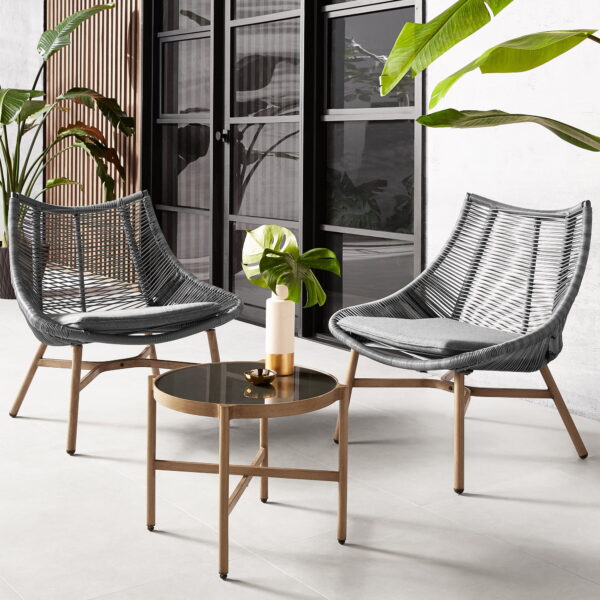 Mainstays Skyler Steel 3-Piece Wicker Rope Chat Set, Grey