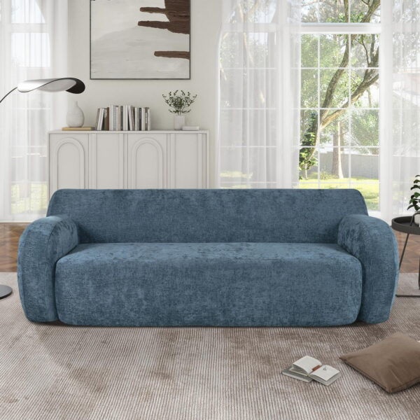 Modern Sofa Couch,Compression Sofa,3-Seat Upholstered Sofa Furniture for Small Space,Apartment,No Assembly Required,Dark Blue