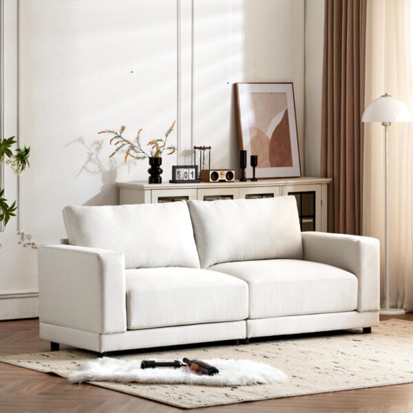 Modern Sofa Couches for Living Room,Mid-Century Upholstered Sofa Furniture with Sturdy Wooden Legs for Living Room,Bedroom,White
