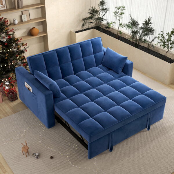 Momspeace Loveseat Convertible Sleeper Sofa Bed, Blue