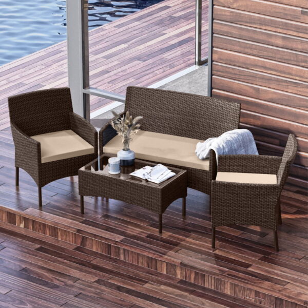 Nestl 4-Piece Outdoor Patio Furniture Set, Wicker Patio Conversation Set, Brown/Beige