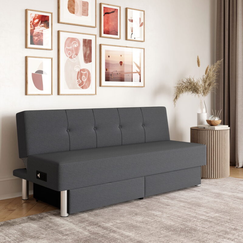 Serta Windsor Futon with Storage and Power, Gray Fabric