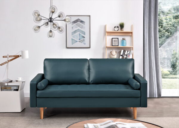 US PRIDE FURNITURE Partone 69.7'' Vegan Faux Leather Square Arm Sofa -Dark Ocean Blue
