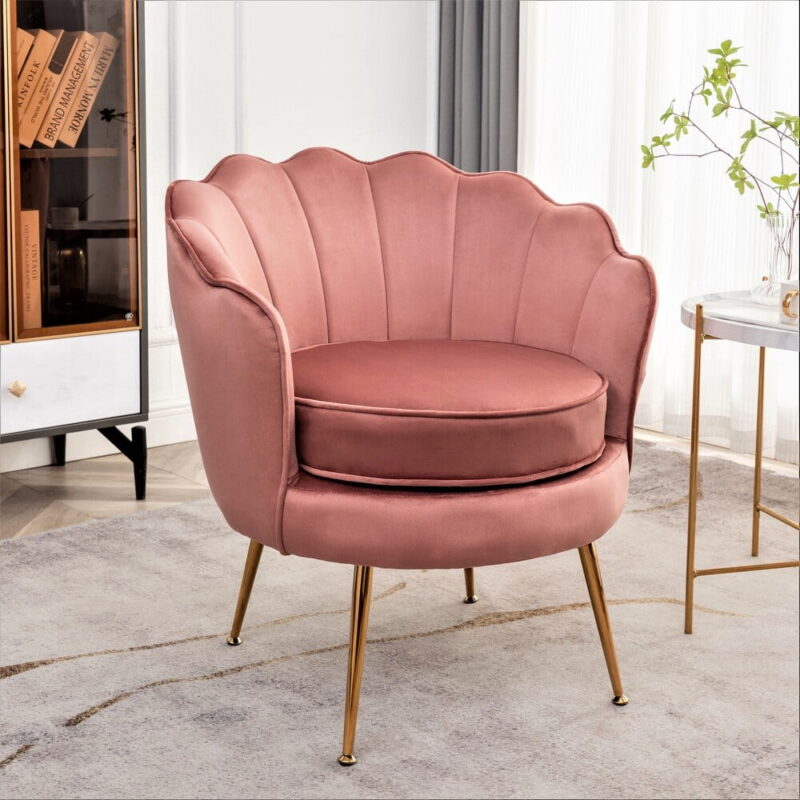 US Pride Furniture Cavett 28.3" Wide Velvet Barrel Chair with Gold Metal Legs Rose