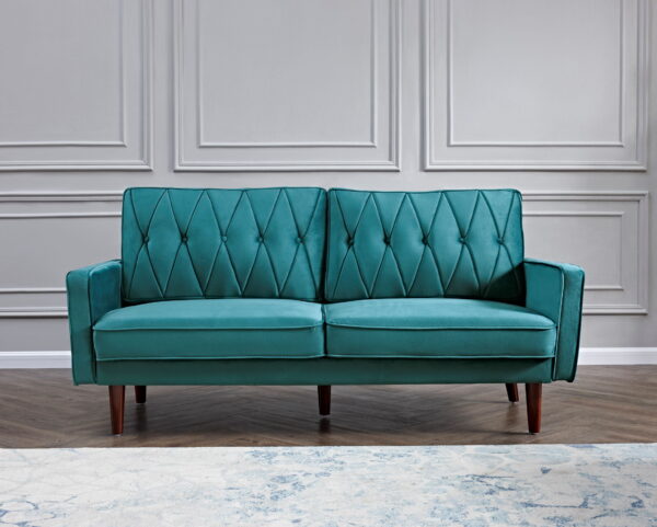 US Pride Furniture Feemster 69.3'' Velvet Square Arm Sofa, Blue/Green