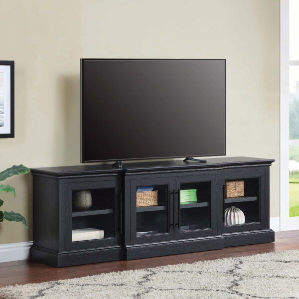 Whalen Rowan Low Profile TV Stand for TVs up to 85", Black Oak Finish