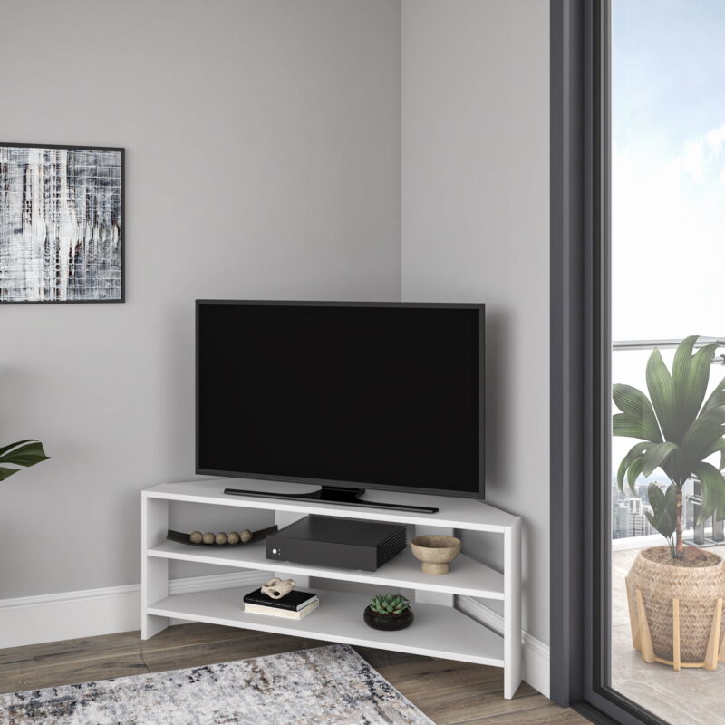 Ada Home Decor Furniture for TVs up to 48" 2 Tier Open Shelf White Terry Modern TV Stand - Image 6