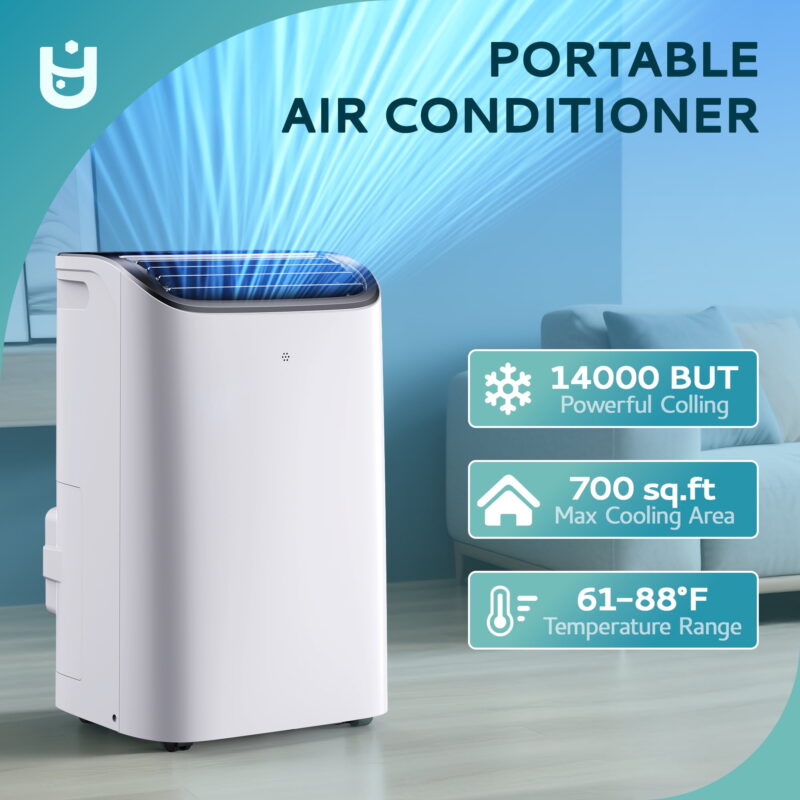 EUHOMY 14000 BTU ASHRAE Portable Air Conditioners, 3-in-1 Standing Smart Cooler with Remote Up to 650 sq.ft, White - Image 5