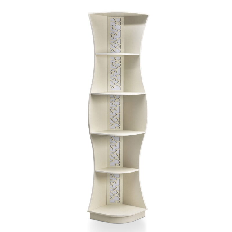 Furniture of America Wilton Adult Contemporary 5-Shelf Corner Bookcase with LED Light, Cream - Image 5