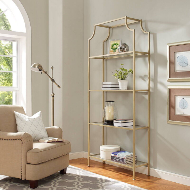 Crosley Furniture Aimee Bookshelf with Glass Shelves, Bookcase Storage - Image 2