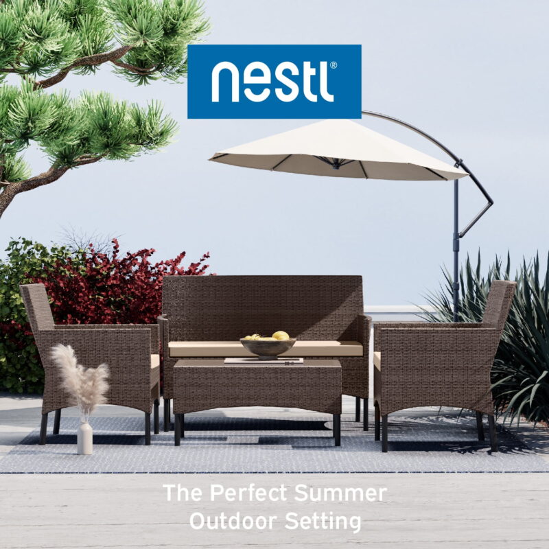 Nestl 4-Piece Outdoor Patio Furniture Set, Wicker Patio Conversation Set, Brown/Beige - Image 4