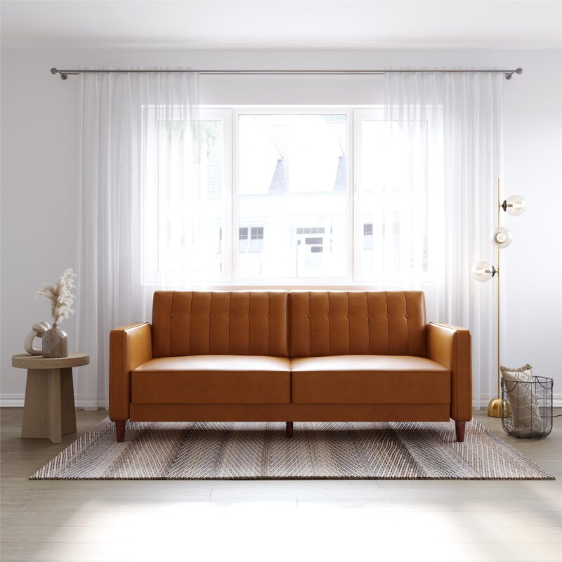 DHP Pin Tufted Transitional Futon, Camel Faux Leather - Image 4