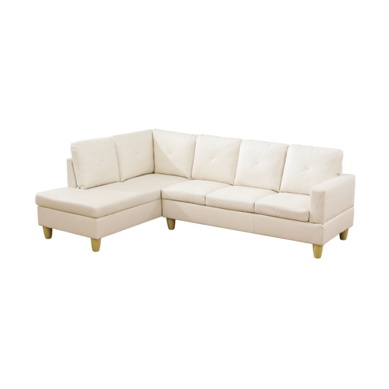 Hommoo Faux Leather Sectional Sofa, 4-Seat L-Shaped Couch, Modern Indoor Living Room Furniture, Apartment, Office, White(Without Ottoman) - Image 2