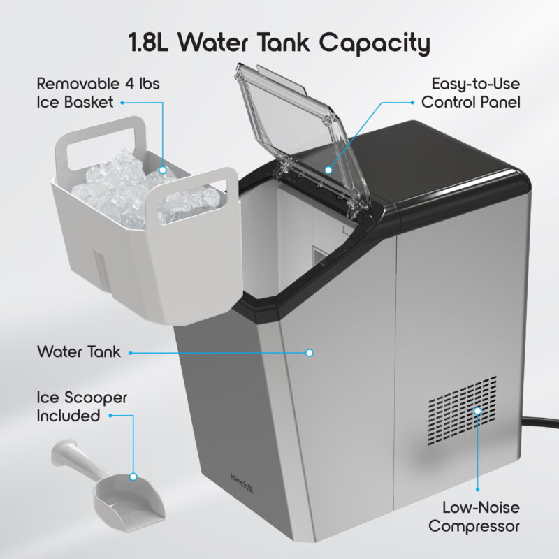 Ionchill QuickCube 3L Capacity Nugget Ice Maker, Stainless Steel - Image 2