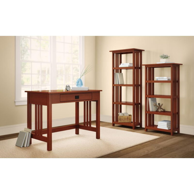 Alaterre Furniture Mission 48 in. Bookshelf, 4 Tier Bookcase with 2 Adjustable Shelves, for Living Room or Home Office, Cherry - Image 3