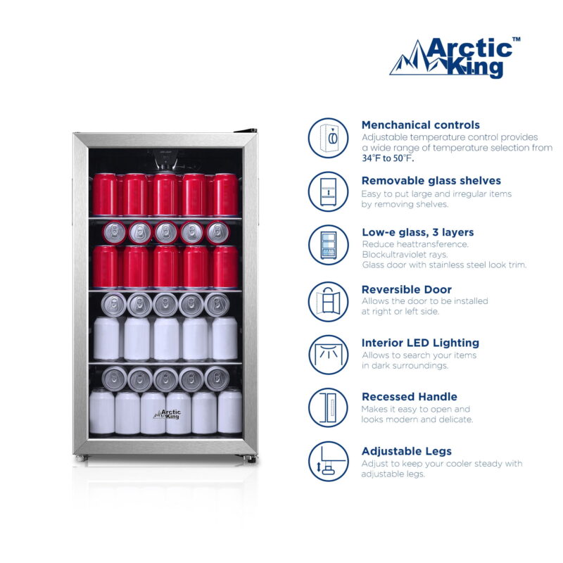 Arctic King 115-Can Beverage Fridge & Cooler, Stainless Steel Look, ARV115B1AST - Image 4