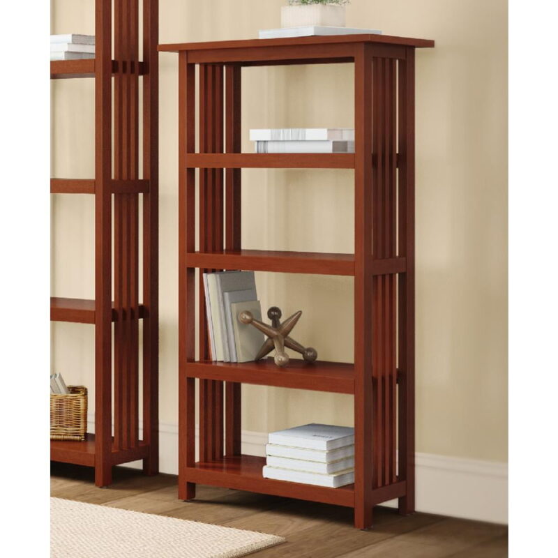 Alaterre Furniture Mission 48 in. Bookshelf, 4 Tier Bookcase with 2 Adjustable Shelves, for Living Room or Home Office, Cherry - Image 2