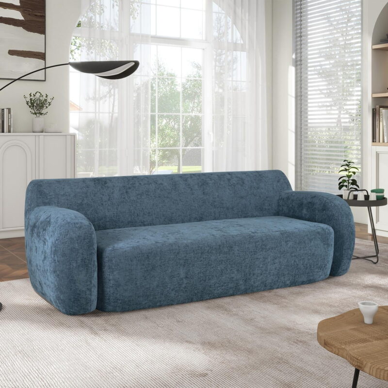 Modern Sofa Couch,Compression Sofa,3-Seat Upholstered Sofa Furniture for Small Space,Apartment,No Assembly Required,Dark Blue - Image 6