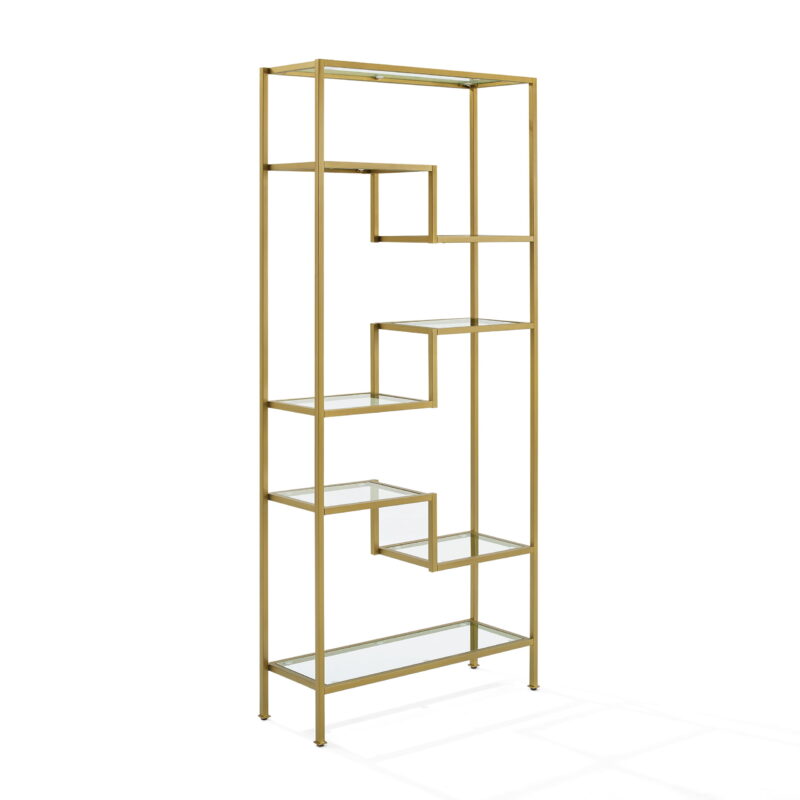 Crosley Furniture Sloane Art Deco Glass Metal Etagere in Gold - Image 3