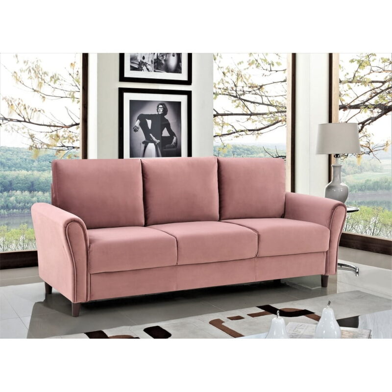 US Pride Furniture Corel 80.31" Flared Arm Rose Velvet Sofa - Image 2
