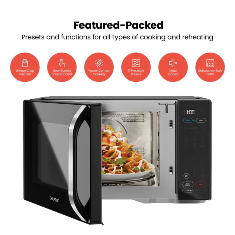 Chefman Microcrisp 1.1 cu. ft. Countertop Microwave Oven + Crisper, 1800 Watts - Black - Image 5