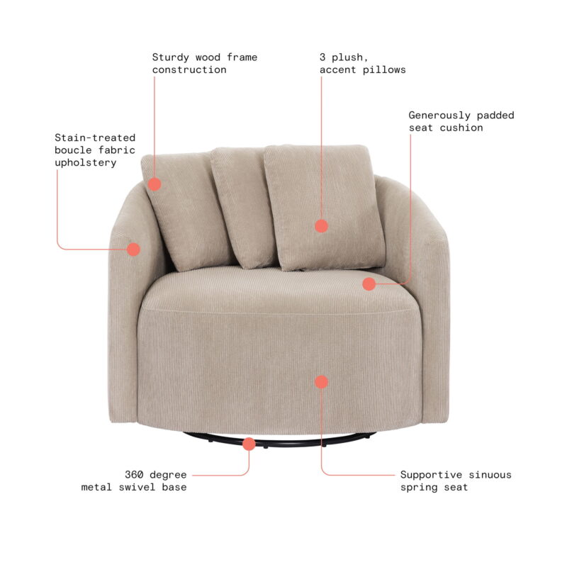 Beautiful Drew Accent Chair by Drew Barrymore, Fawn Cord - Image 5