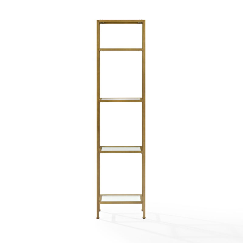 Crosley Furniture Aimee 4 Shelf Narrow Glass/Metal Etagere in Antique Gold - Image 2