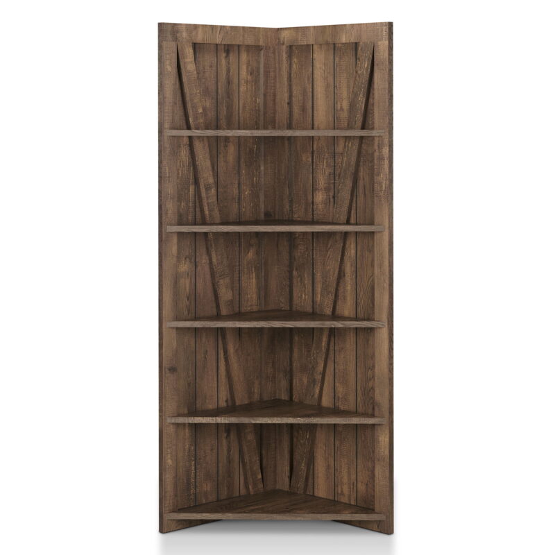Furniture of America Helsa 5-Shelf Corner Bookcase, Oak - Image 3