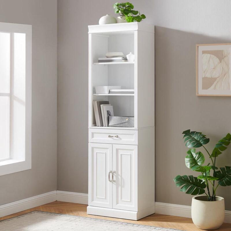 Crosley Furniture Stanton Traditional Wood/Metal Storage Bookcase in White - Image 4