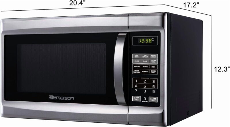 Emerson 1.3 Cu Ft 1000 Watt, Touch Control Microwave Oven, Stainless Steel/Black, MW1338SB - Image 4