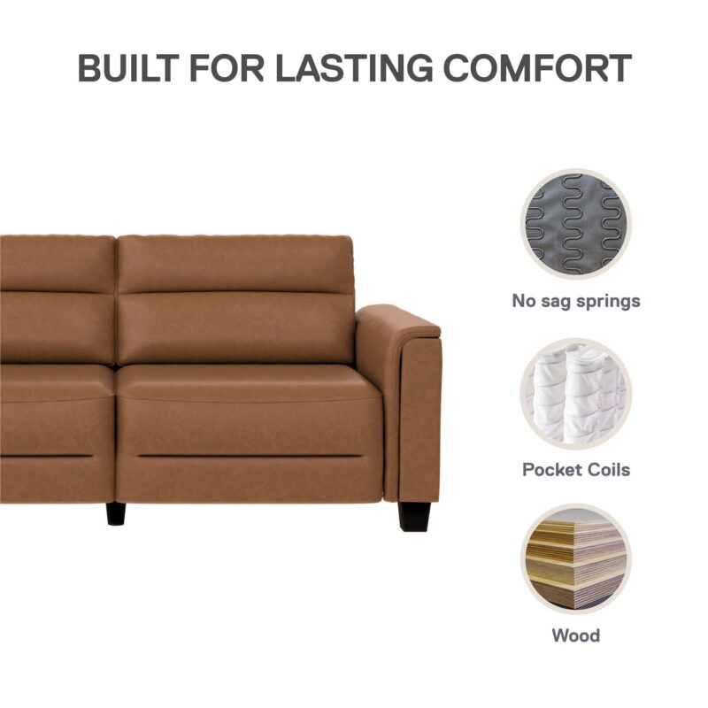 Mainstays Williamson 75.5" Sofa, Brown Faux Leather - Image 5