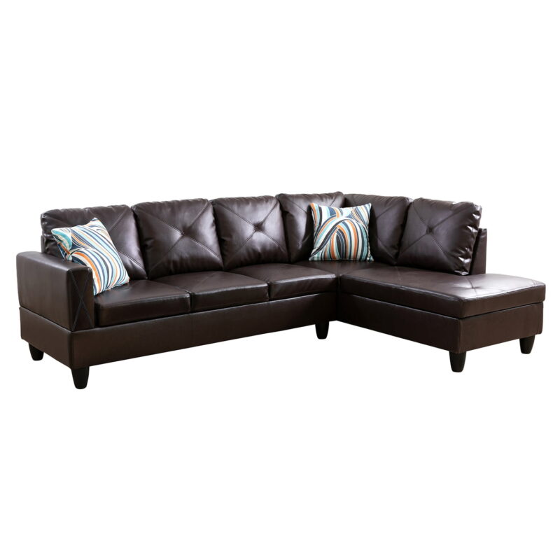 Hommoo Faux Leather Sectional Sofa, 4-Seat L-Shaped Couch, Modern Indoor Living Room Furniture, Apartment, Office, Brown(Without Ottoman) - Image 2