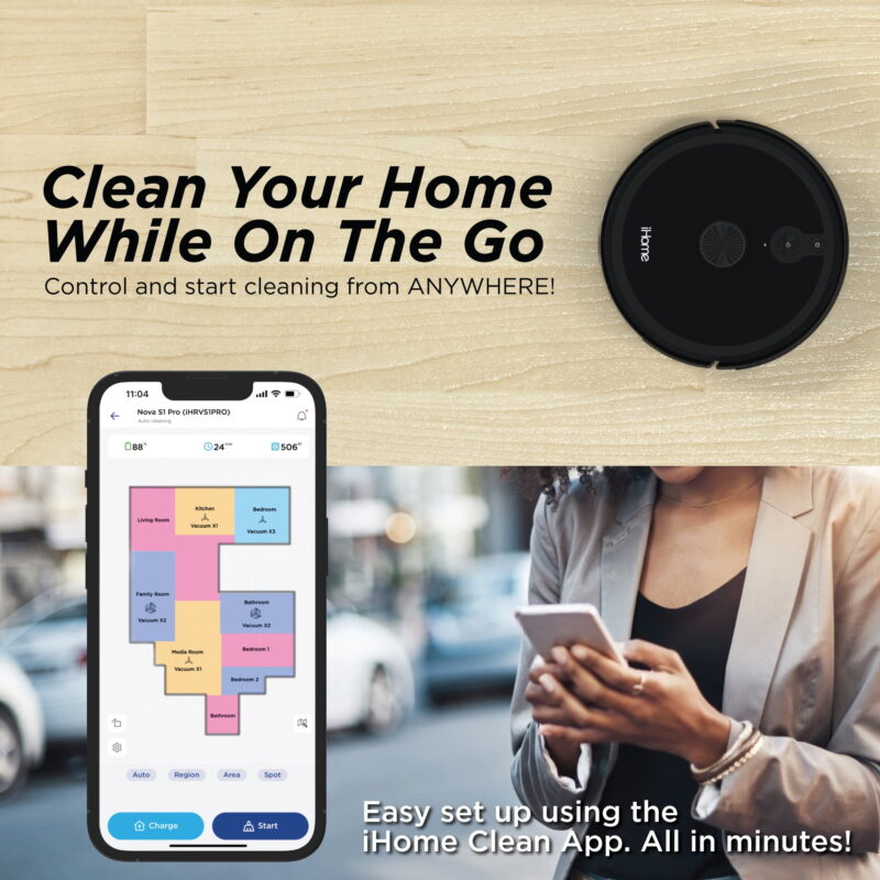 iHome AutoVac Nova S1 Pro Self Empty Robot Vacuum, LIDAR Mapping, 150 Min Runtime, Strong Suction, New - Image 3