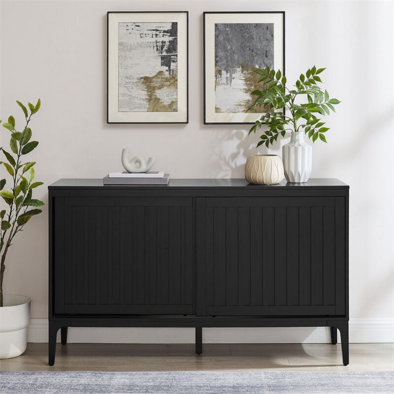 Crosley Furniture Asher Modern Particle Board Wood Sideboard in Matte Black - Image 3