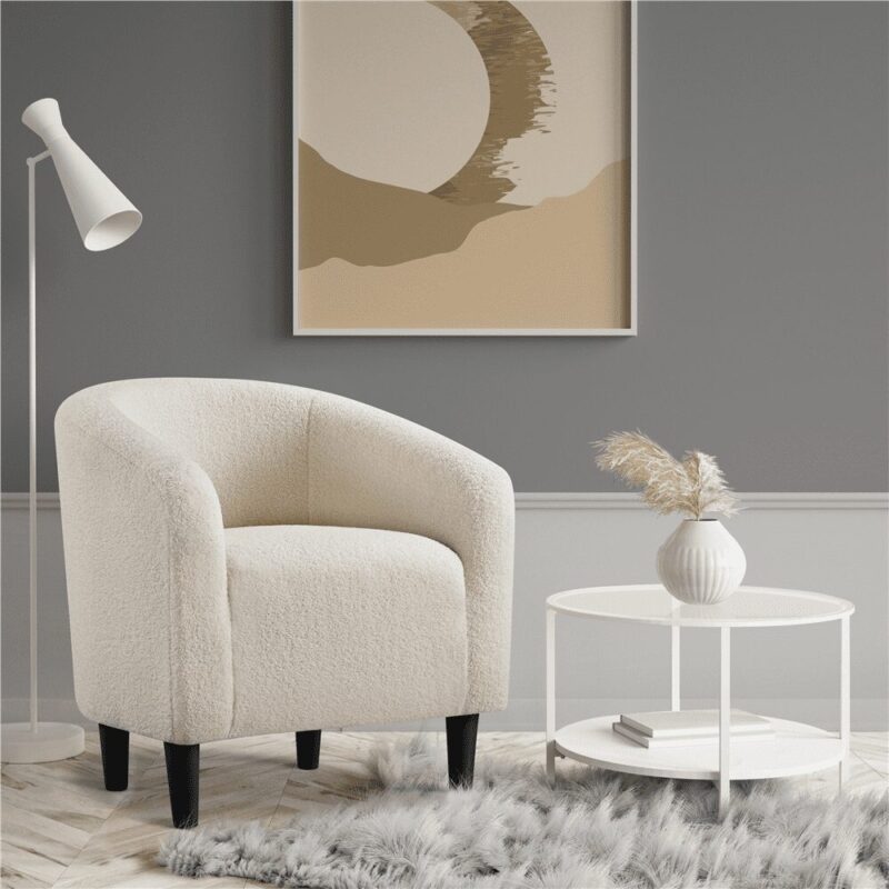 Renwick Modern Upholstered Tub Chair for Living room, Set of 2, Ivory Boucle - Image 4