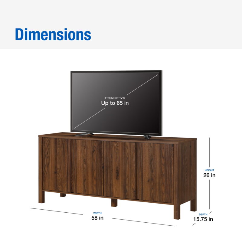 Mainstays 4-Door TV Console for TV’s up to 65”, Canyon Walnut Finish - Image 3