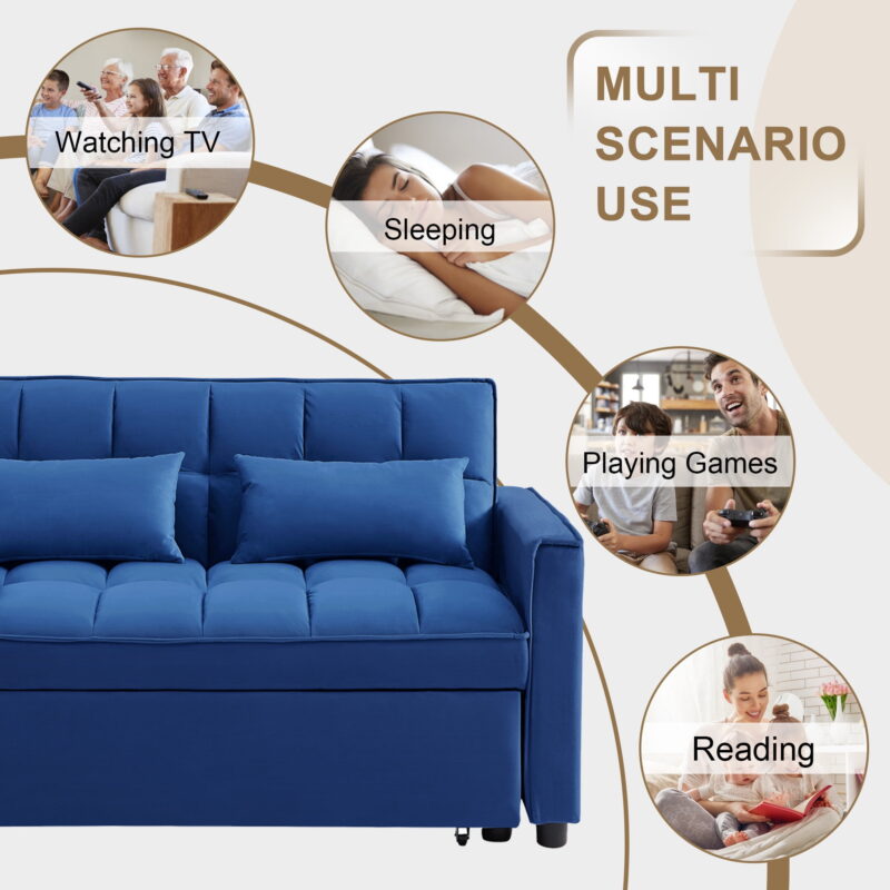 Momspeace Loveseat Convertible Sleeper Sofa Bed, Blue - Image 3