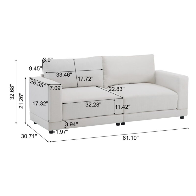 Modern Sofa Couches for Living Room,Mid-Century Upholstered Sofa Furniture with Sturdy Wooden Legs for Living Room,Bedroom,White - Image 7