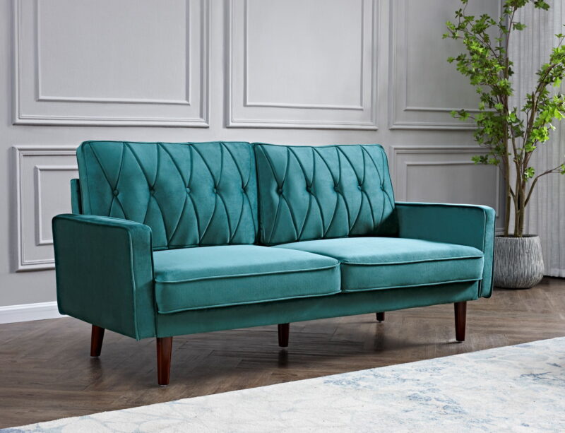 US Pride Furniture Feemster 69.3'' Velvet Square Arm Sofa, Blue/Green - Image 4