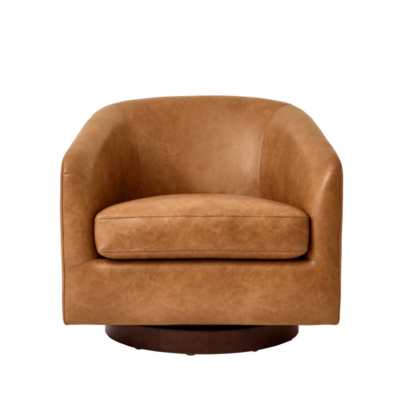 Better Homes & Gardens Bradford Wooden Base Swivel Accent Chair, Chestnut Faux Leather - Image 5
