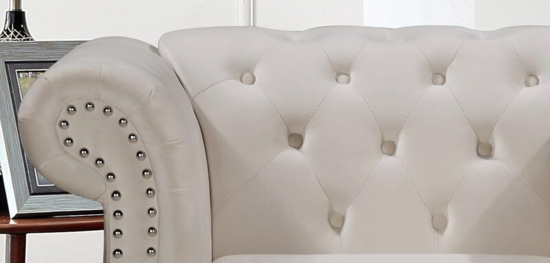 US Pride Furniture Chester 83 in. Wide Rolled Arm Velvet Modern Straight living Room Sofa, Ivory - Image 4