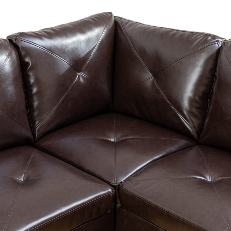 Hommoo Faux Leather Sectional Sofa, 4-Seat L-Shaped Couch, Modern Indoor Living Room Furniture, Apartment, Office, Brown(Without Ottoman) - Image 5