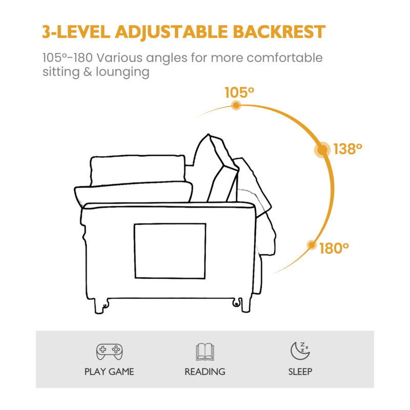 AENKYO Convertible Pull-Out Loveseat Sleeper Sofa Bed for Living Room, Modern Upholstered Futon in Black - Image 3