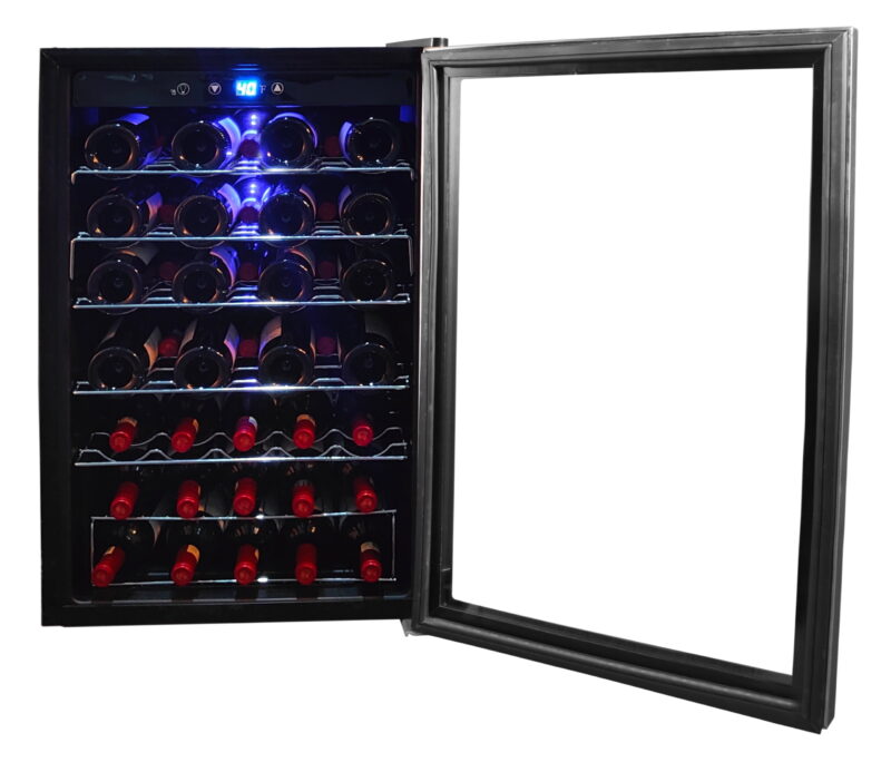 Hamilton Beach, 43 Bottle, Dual Zone Wine Fridge, Glass Door, Wooden Shelves, Stainless Steel - Image 3